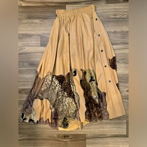 Vintage Leather Lace Genuine Soft Pull On Snap Maxi Moucx of Marseilles Skirt